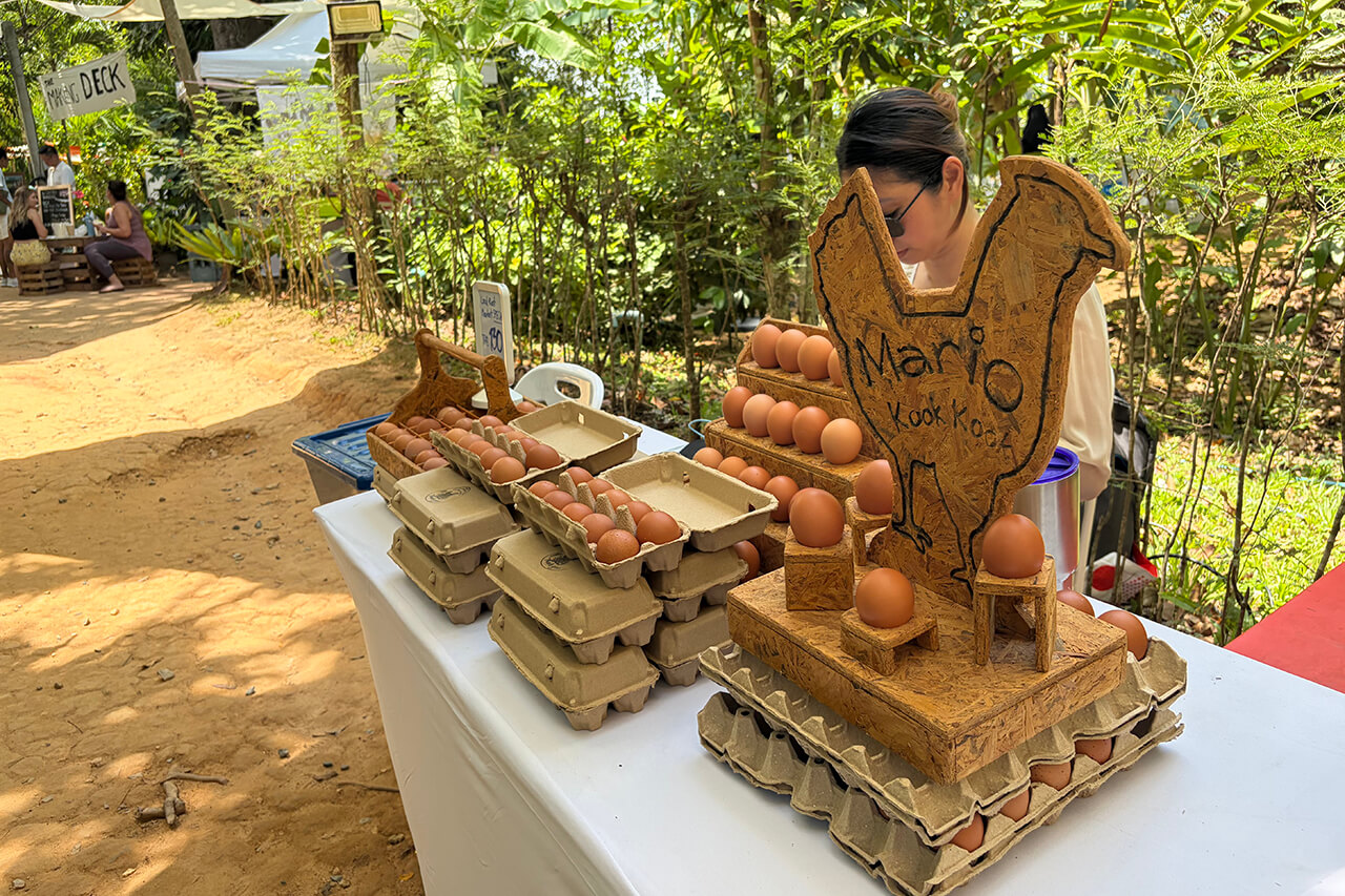 Farm-fresh eggs on a stall at the Local Roots weekend market